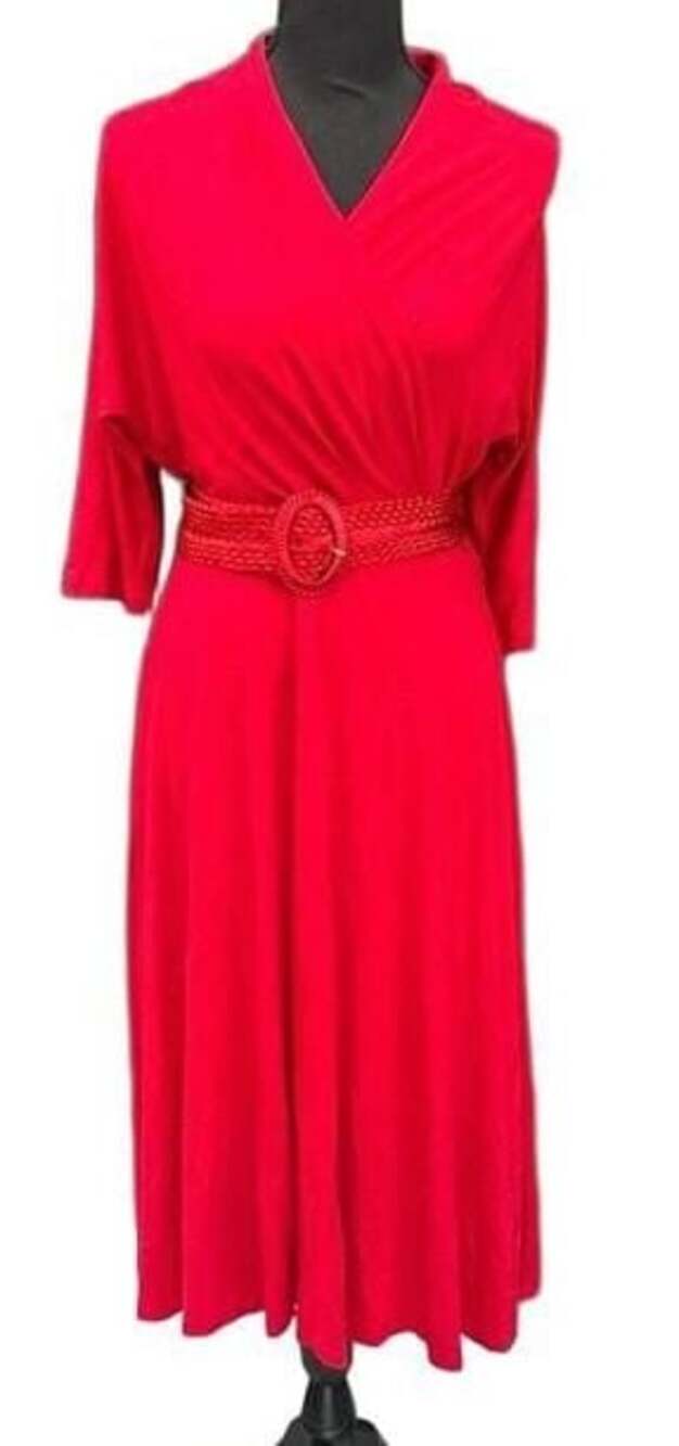Talbots Red Wrap Midi Dress with Braided Belt Size 10 Petites